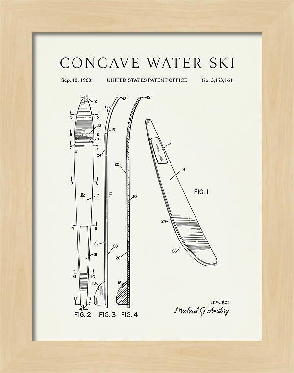 Concave Water Ski Minimalist Patent Us3173161a