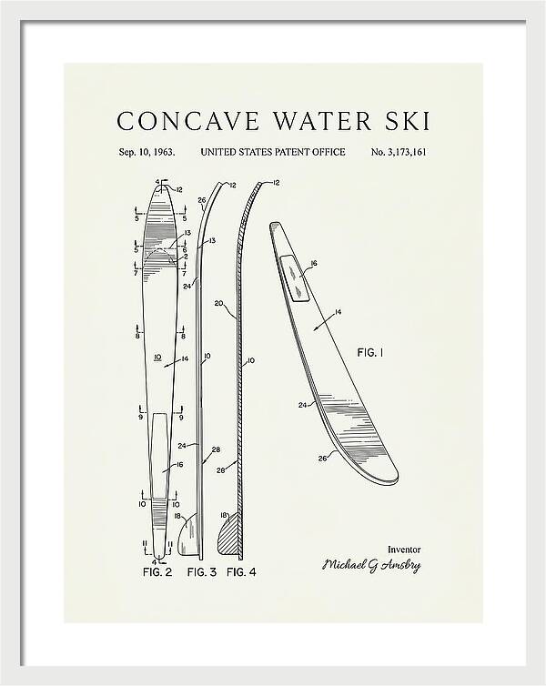 Concave Water Ski Minimalist Patent Us3173161a