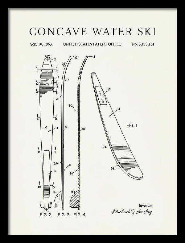 Concave Water Ski Minimalist Patent Us3173161a