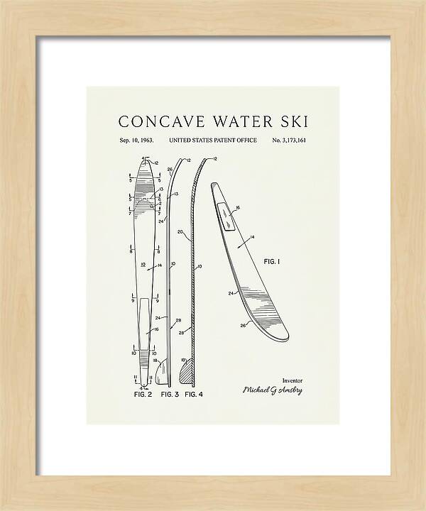 Concave Water Ski Minimalist Patent Us3173161a