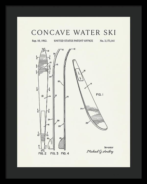 Concave Water Ski Minimalist Patent Us3173161a