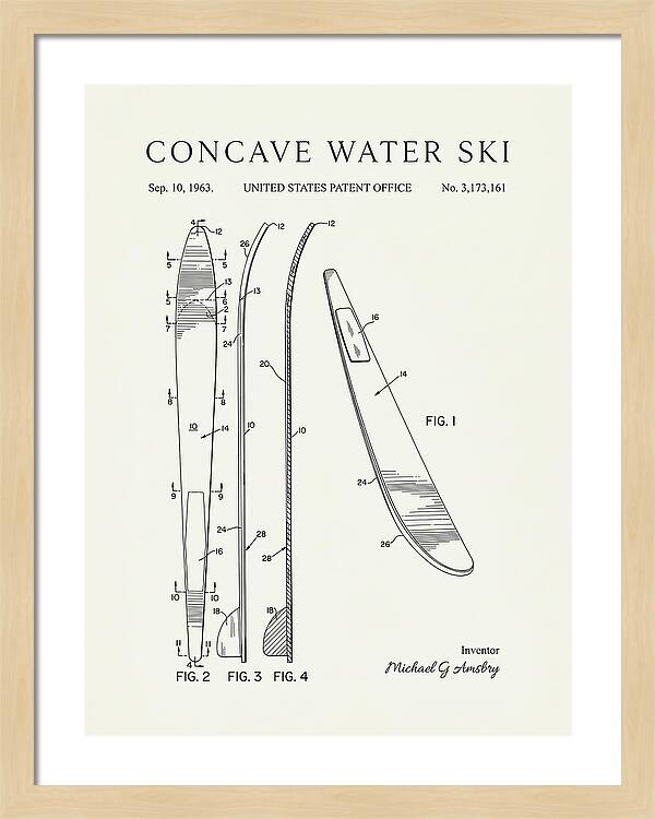 Concave Water Ski Minimalist Patent Us3173161a