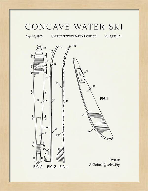 Concave Water Ski Minimalist Patent Us3173161a