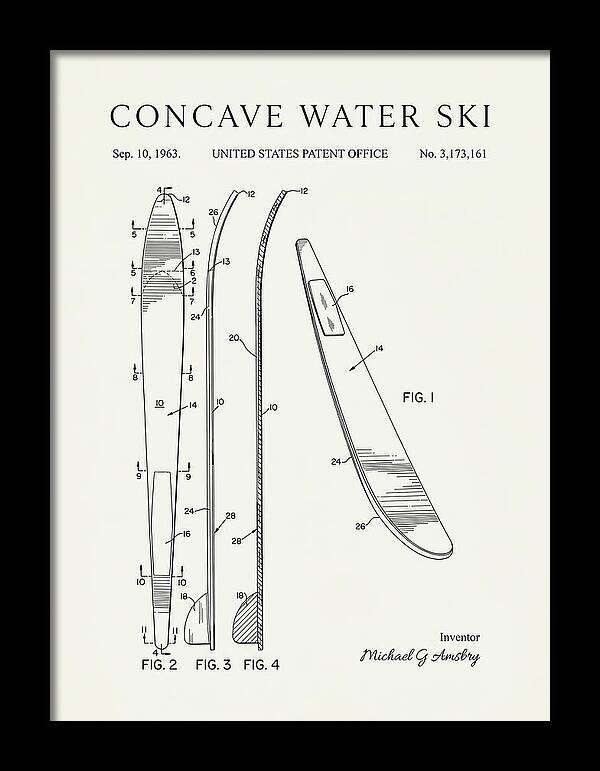 Concave Water Ski Minimalist Patent Us3173161a