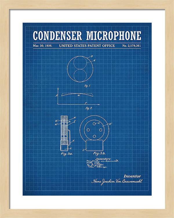 Condenser Microphone Blueprint Patent Us2179361a