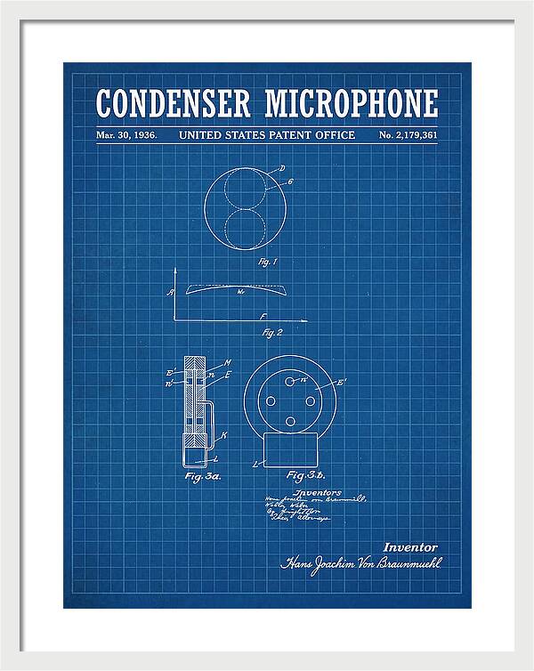 Condenser Microphone Blueprint Patent Us2179361a