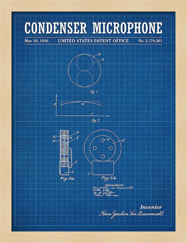 Condenser Microphone Blueprint Patent Us2179361a