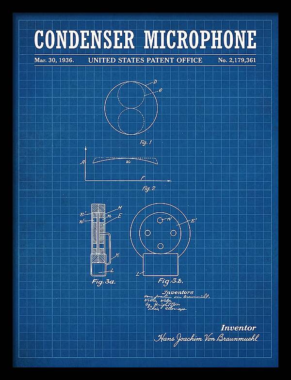 Condenser Microphone Blueprint Patent Us2179361a