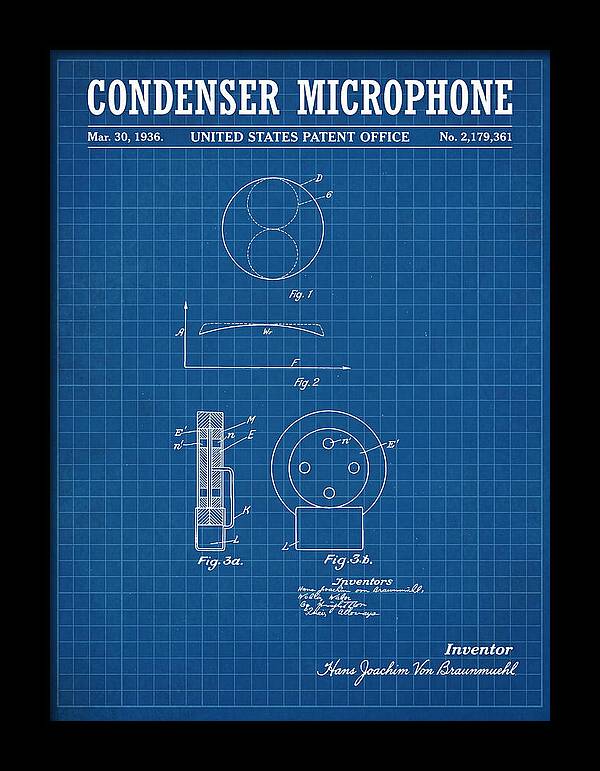 Condenser Microphone Blueprint Patent Us2179361a