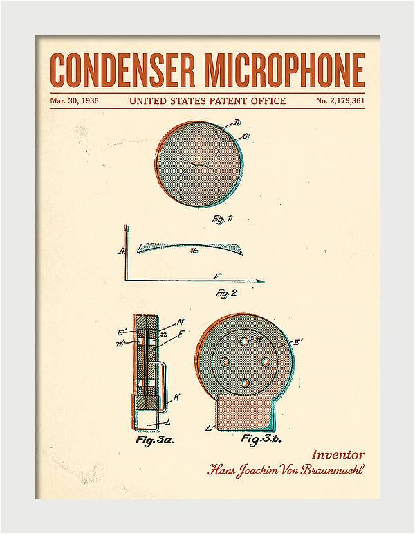 Condenser Microphone Retro Patent Us2179361a
