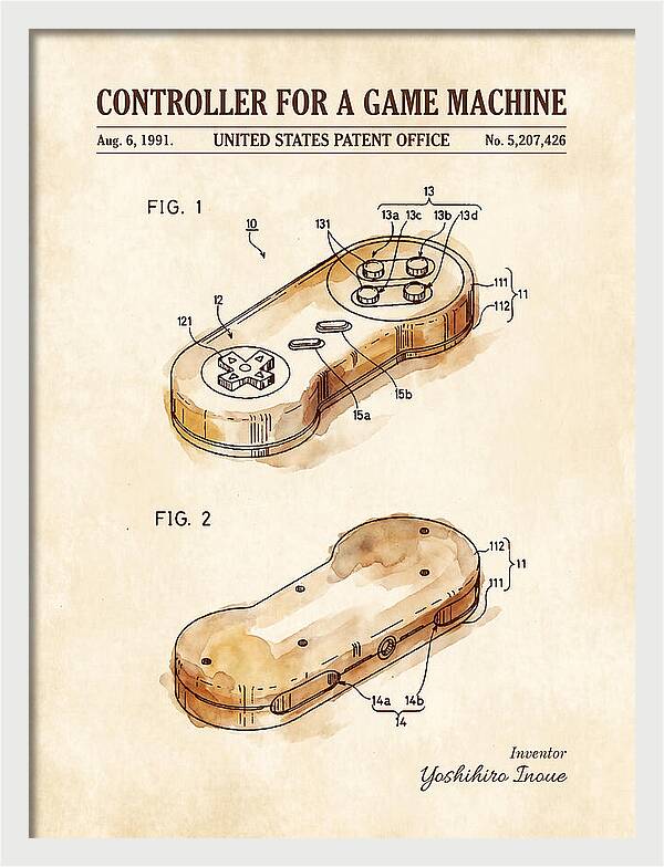 Controller For A Game Machine Super Famicom Watercolor Patent Us5207426a