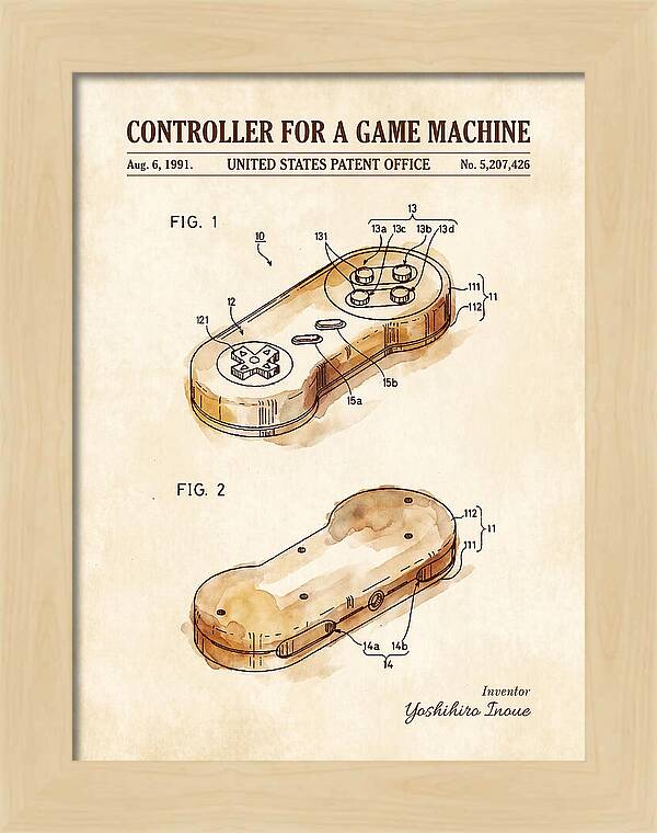Controller For A Game Machine Super Famicom Watercolor Patent Us5207426a
