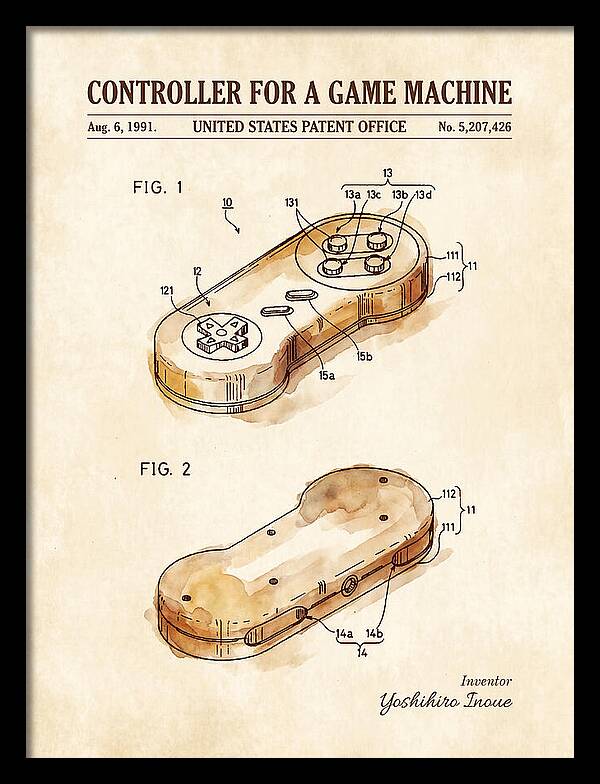 Controller For A Game Machine Super Famicom Watercolor Patent Us5207426a