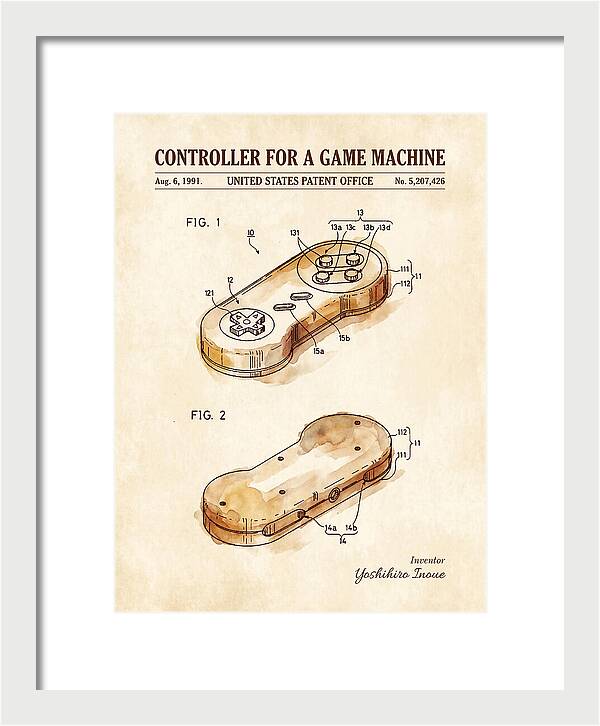 Controller For A Game Machine Super Famicom Watercolor Patent Us5207426a