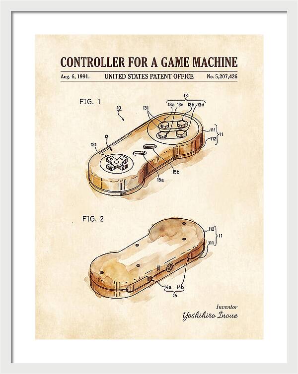 Controller For A Game Machine Super Famicom Watercolor Patent Us5207426a