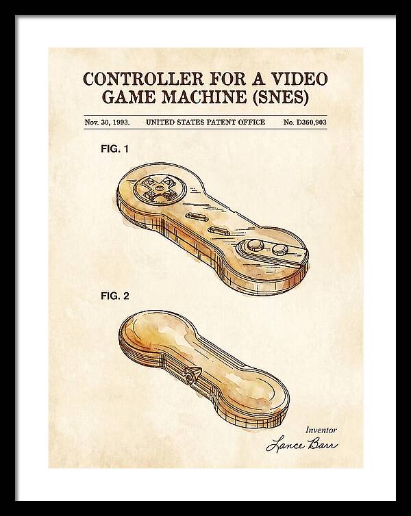 Controller For A Video Game Machine Snes Watercolor Patent Usd360903s