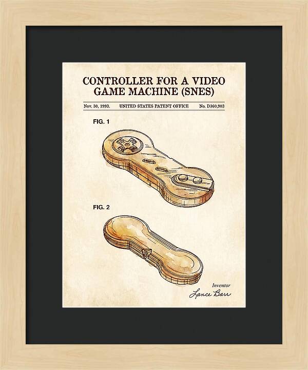 Controller For A Video Game Machine Snes Watercolor Patent Usd360903s