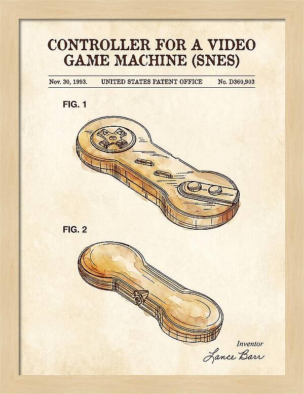 Controller For A Video Game Machine Snes Watercolor Patent Usd360903s