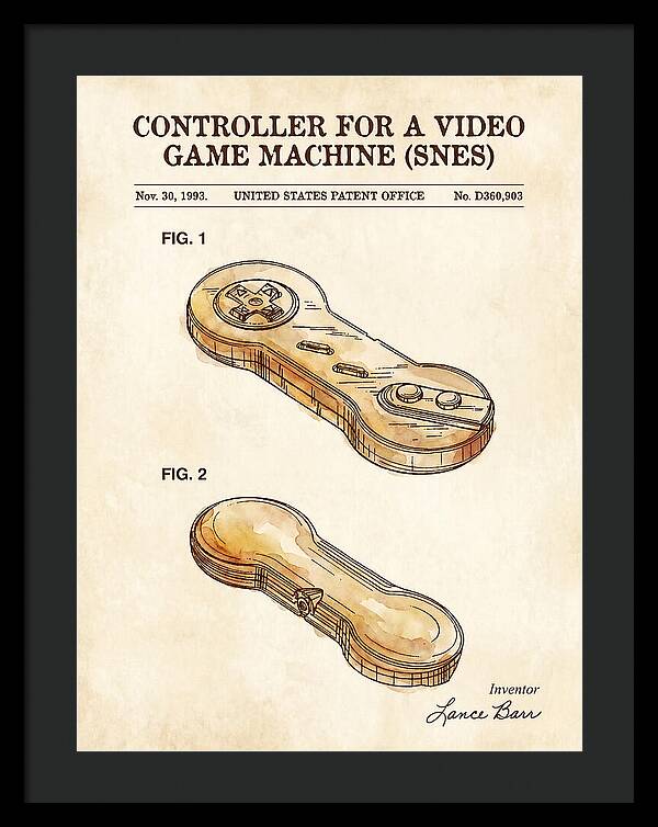 Controller For A Video Game Machine Snes Watercolor Patent Usd360903s