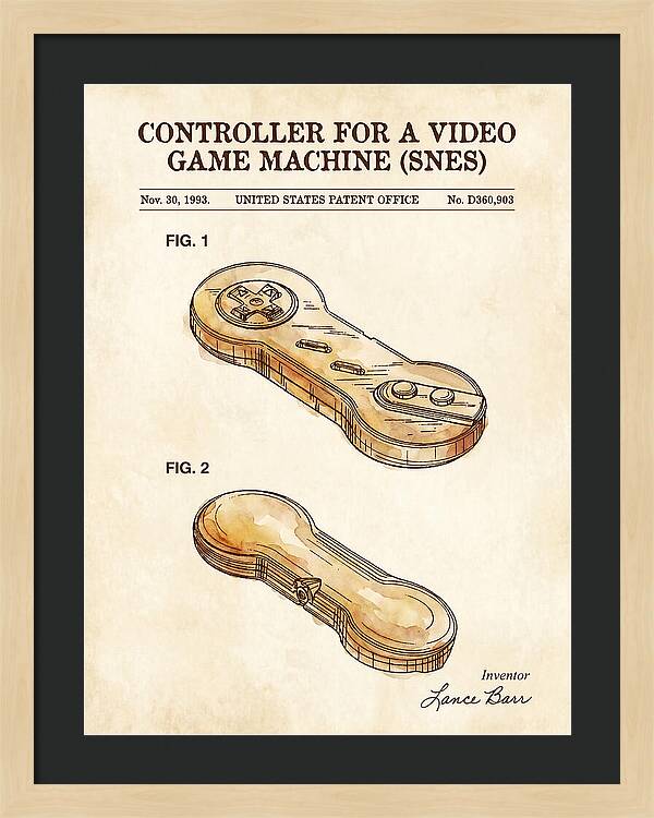 Controller For A Video Game Machine Snes Watercolor Patent Usd360903s