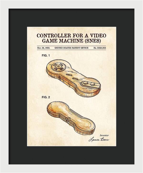 Controller For A Video Game Machine Snes Watercolor Patent Usd360903s