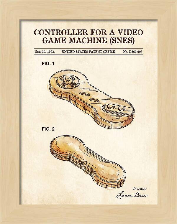 Controller For A Video Game Machine Snes Watercolor Patent Usd360903s