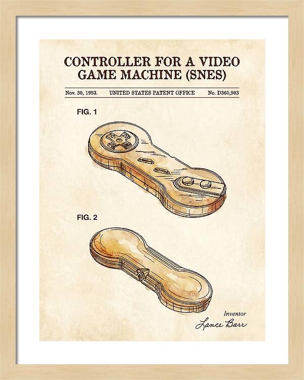 Controller For A Video Game Machine Snes Watercolor Patent Usd360903s
