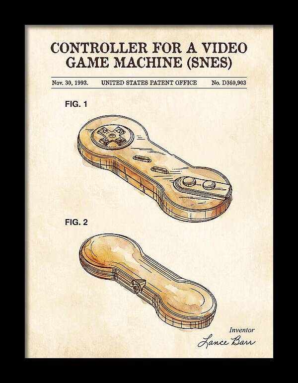 Controller For A Video Game Machine Snes Watercolor Patent Usd360903s