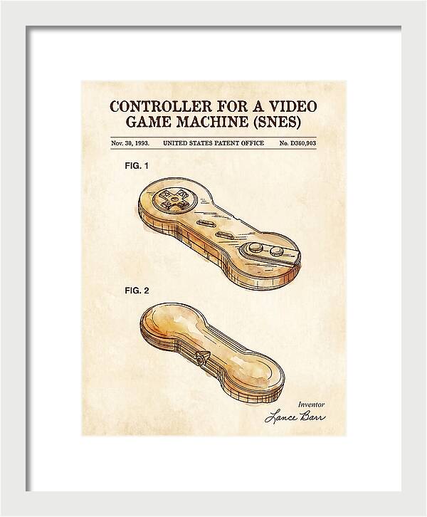 Controller For A Video Game Machine Snes Watercolor Patent Usd360903s
