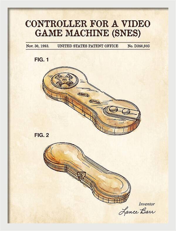 Controller For A Video Game Machine Snes Watercolor Patent Usd360903s