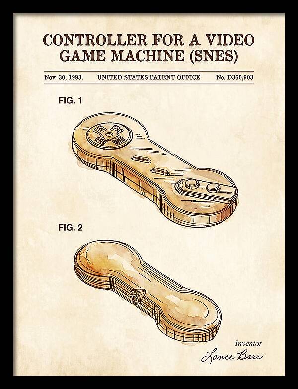 Controller For A Video Game Machine Snes Watercolor Patent Usd360903s