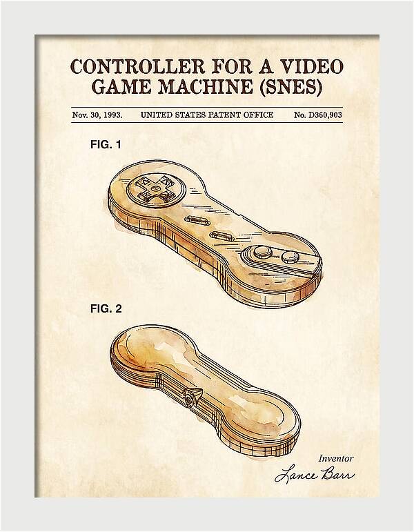 Controller For A Video Game Machine Snes Watercolor Patent Usd360903s