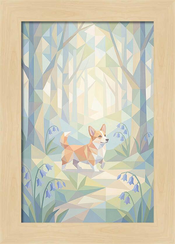 Corgi Walking Through Bluebell Woodland