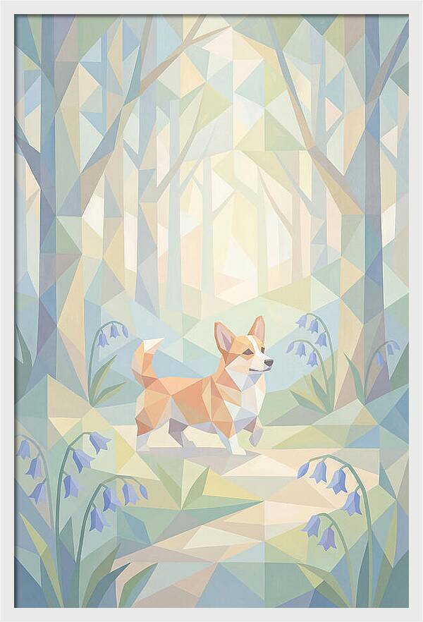 Corgi Walking Through Bluebell Woodland