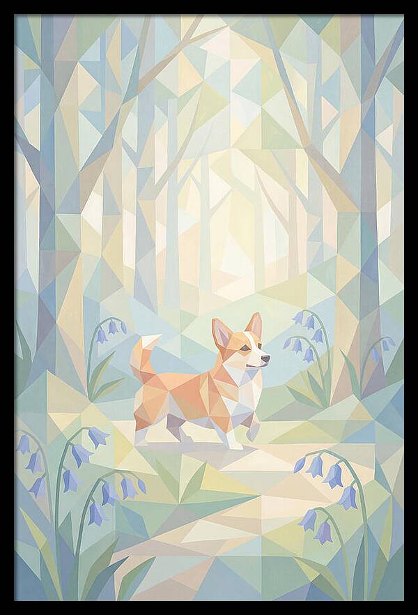 Corgi Walking Through Bluebell Woodland
