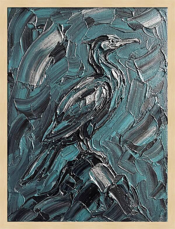 Cormorant In Turquoise Swirls