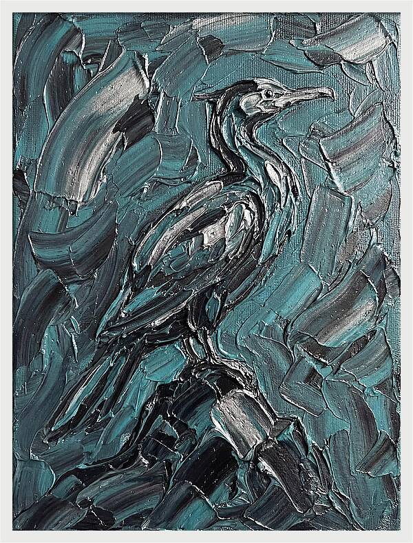 Cormorant In Turquoise Swirls
