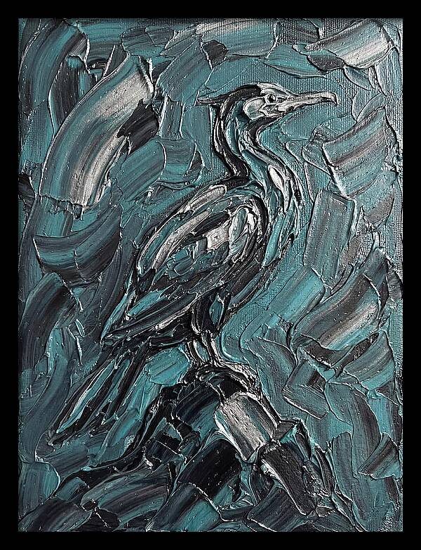 Cormorant In Turquoise Swirls