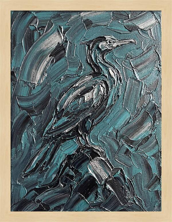 Cormorant In Turquoise Swirls