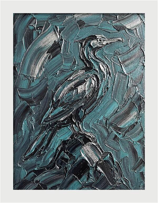 Cormorant In Turquoise Swirls