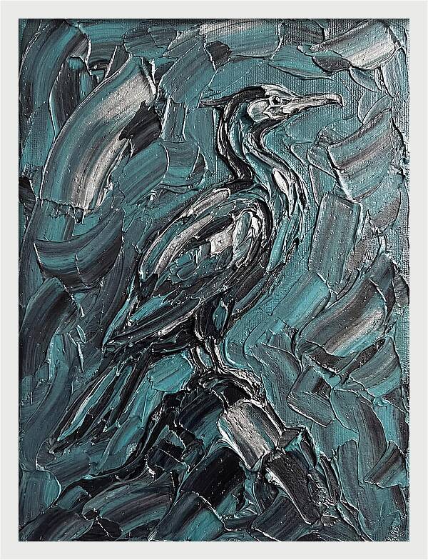 Cormorant In Turquoise Swirls