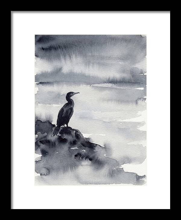 Cormorant Silhouette In Monochrome