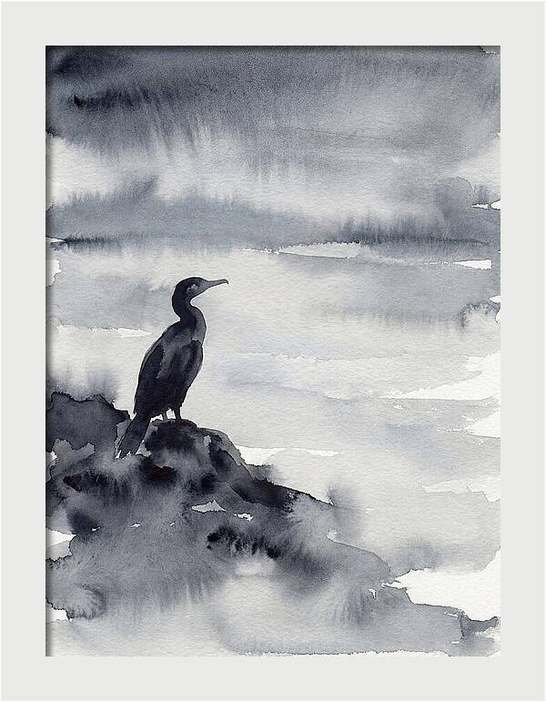 Cormorant Silhouette In Monochrome