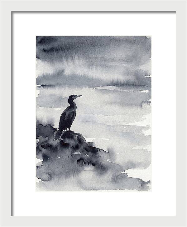 Cormorant Silhouette In Monochrome