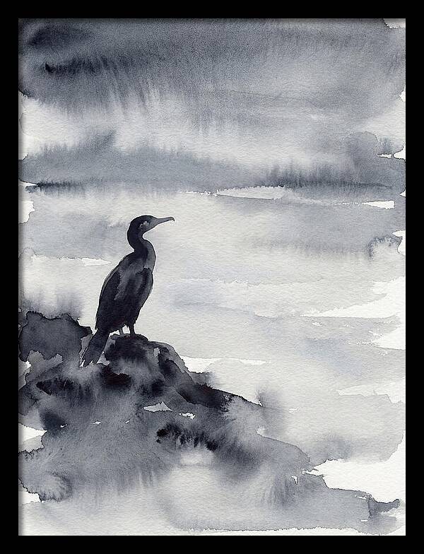 Cormorant Silhouette In Monochrome