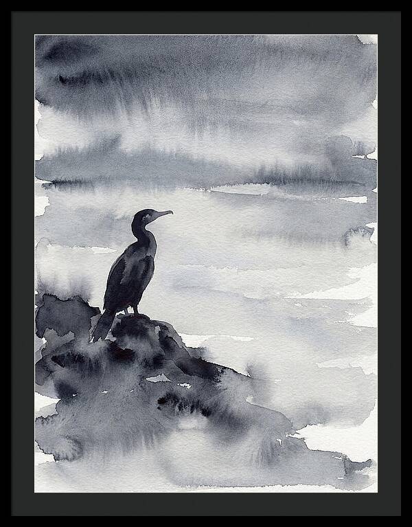 Cormorant Silhouette In Monochrome