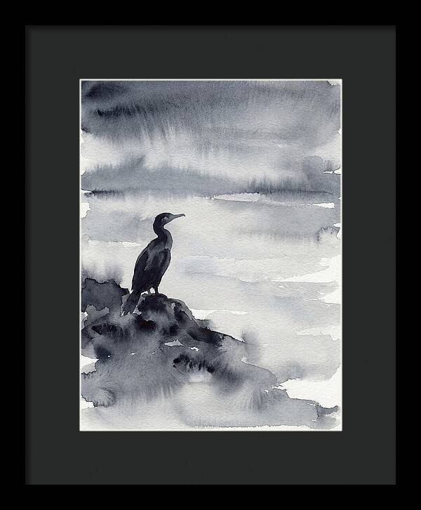 Cormorant Silhouette In Monochrome