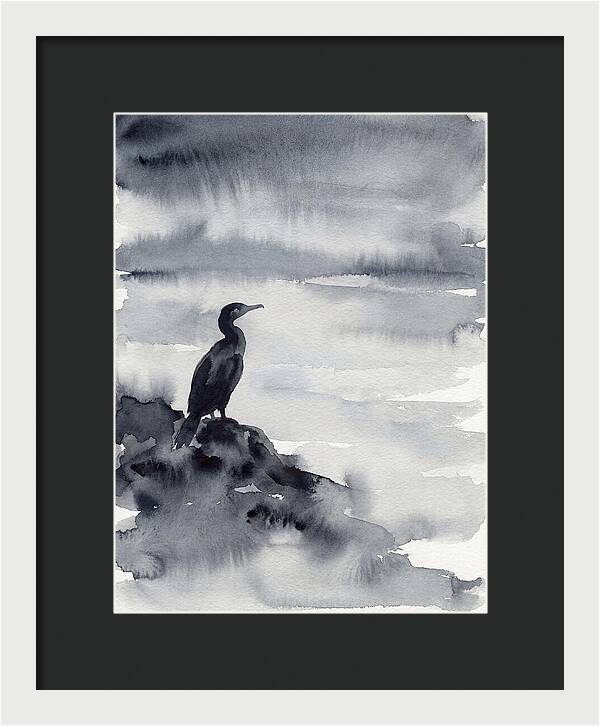 Cormorant Silhouette In Monochrome