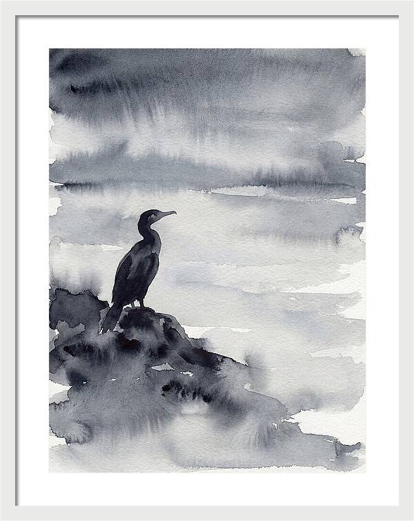 Cormorant Silhouette In Monochrome