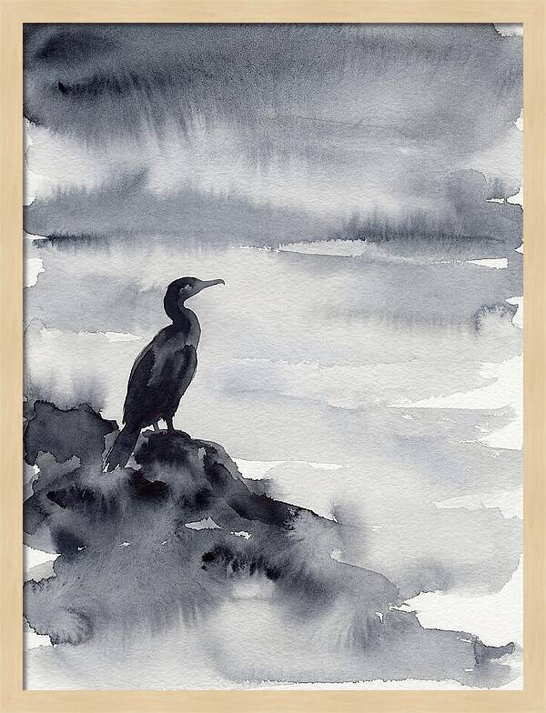 Cormorant Silhouette In Monochrome